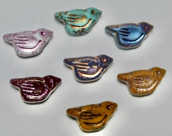 Czech 11x22mm Bird Glass Beads Available in 8 Colors (2)