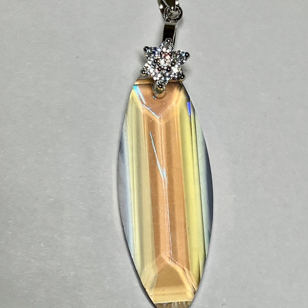 Austrian Crystal Faceted Long Ellipse Crystal Pendant Bead with Sterling Silver Bail with Clear Rhinestones  50x14mm (1)