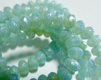 Czech 3x5mm Aquamarine Opal with Mercury Finish Faceted Fire Polished Glass Rondelle Beads (30)