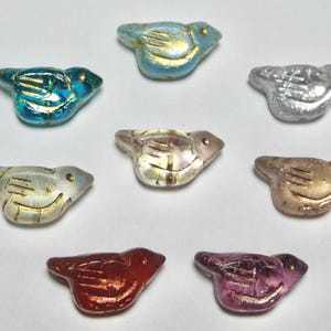 Cuentas de vidrio con forma de pájaro checo de 11 x 22 mm - Colores surtidos (juego de 2)