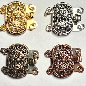 2 Strand Ornate Box Clasp in Antique Silver, Brass, Gold, Copper 14x15mm (1)