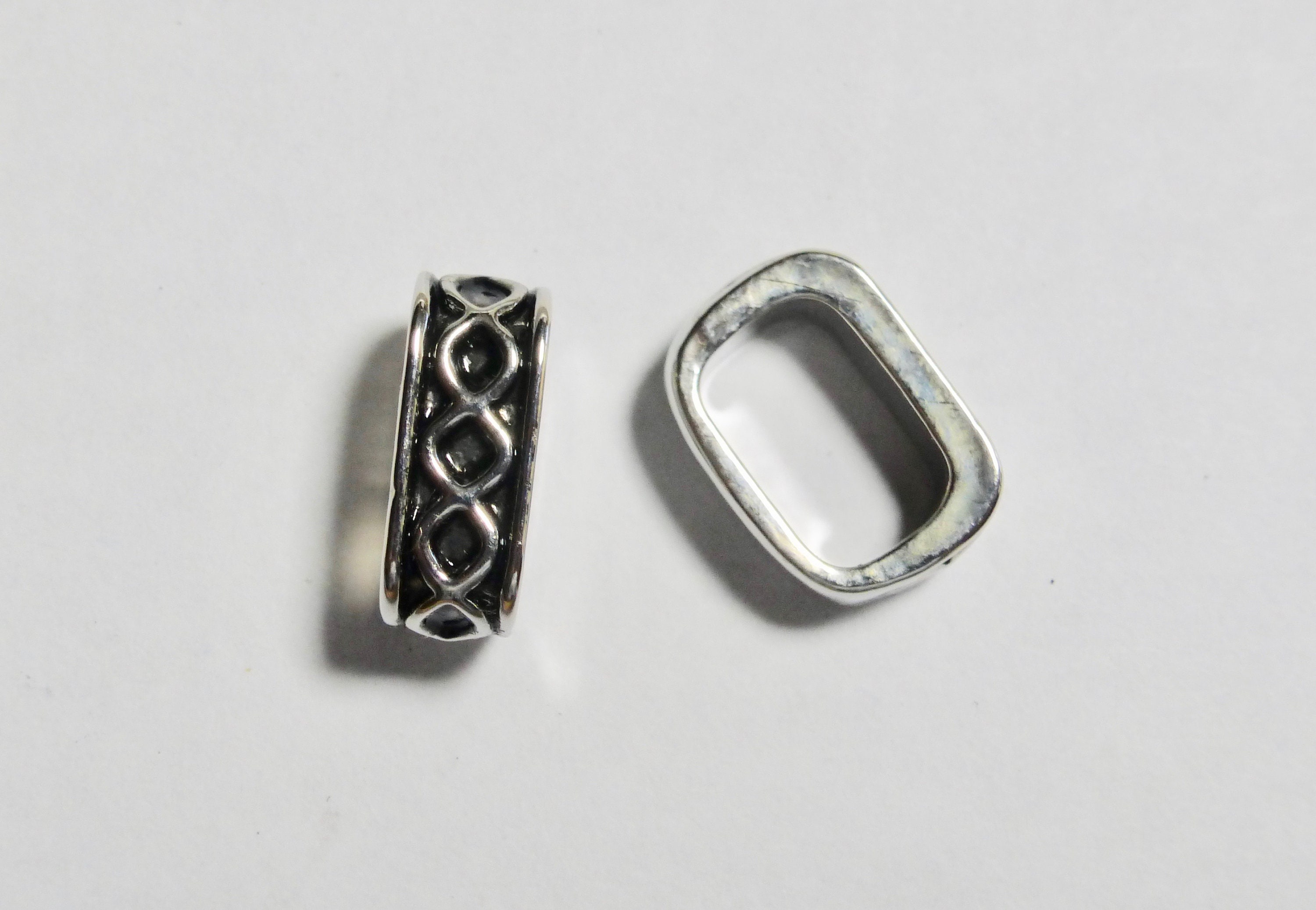Large Hole Antique Dark Silver Plated Oval Metal Slider Bead 15x9mm 1