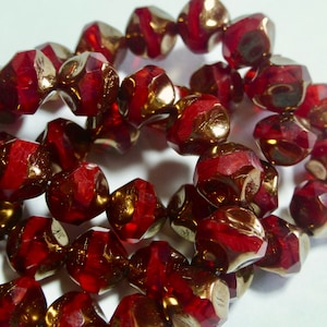 Czech 9mm Ruby Red with Bronze Baroque Style Round Glass Round Beads (15)