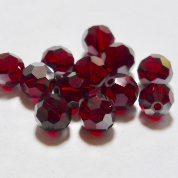 Vintage Swarovski Siam Satin 5mm Faceted Crystal Round Beads (12)