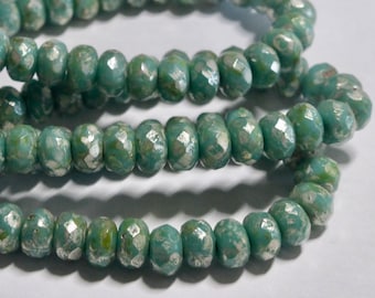 Czech 3x5mm Green Turquoise Picasso Faceted Fire Polished Glass Rondelle Beads (30)
