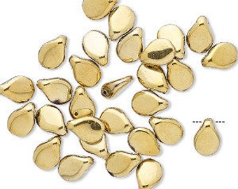Czech Light Gold Glass Pip Beads 7x5mm (30)