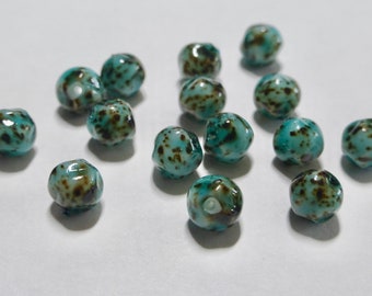 Vintage 6mm Aqua Opal with Brown Irregular Round Glass Beads (15)