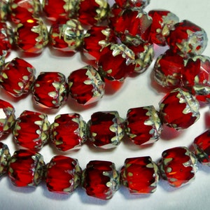 Czech 6mm Faceted Cathedral Beads Ruby Red with Picasso Fire Polished Glass (20)