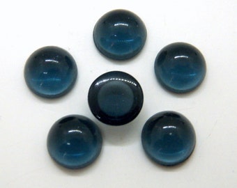 Vintage German Clear Montana Blue 11mm Round Bombe Flat Back Glass Cabochons (4)