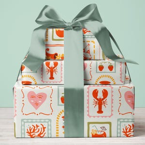 Coastal Wrapping Paper Fun Summer Beach Gift Wrap Red Lobster Nautical Idea Gift Beach Lovers Birthday Tropical Party Decor Birthday Paper