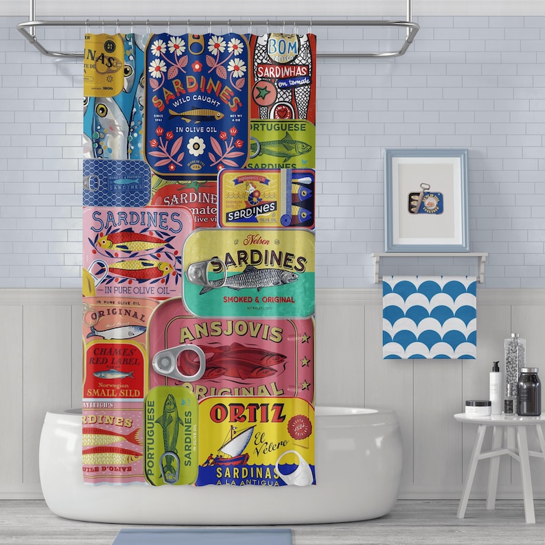 Shower Curtain Tinned Fish Bathroom Decor - Thumbnail 5