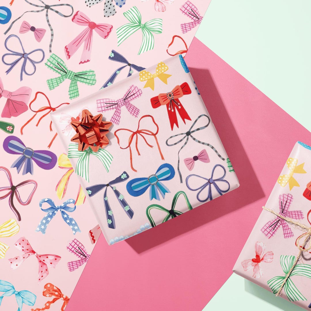 Pink Bow Wrapping Paper Mothers Day Gift Wrap Girls Coquette Wrapping ...