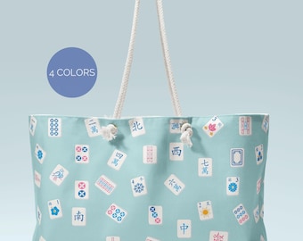 Mahjong Bag Large Travel Tote Pastel Mahjong Tile Pattern Dusty Blue Overnight Carryall Mahjong Lover Gift Game night Mahjong Accessories