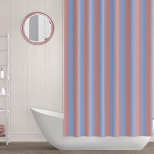 Tenda da doccia pastello a righe rosa blu morbido stile francese chic arredo bagno carino estetica regalo per lei appartamento alla moda dormitorio inaugurazione della casa