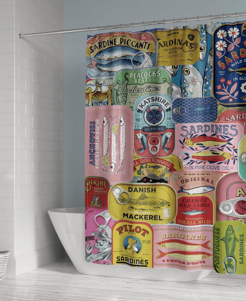 Shower Curtain Tinned Fish Bathroom Decor