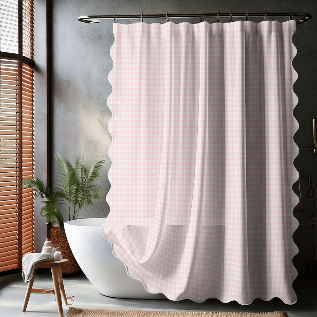 Coquette Style Shower Curtain Romantic Pink Gingham Bathroom Decor ...