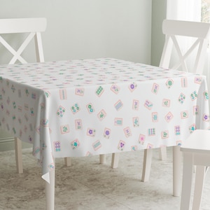 Mahjong Tablecloth Pastel Mahjong Play Instruction Mahjong Tile Pattern Gift Idea Board Game Night Square Tabletop Linen Mahjong Game Rules