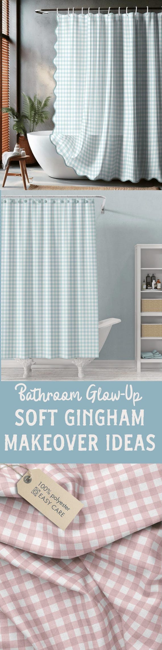 Pastel Blue Gingham Shower Curtain Elegant Bathroom Decor Idea Gift First  Apartment Dorm Room Girl Bathroom Refresh Extra Long Bath Curtain - Etsy, image size:570x2280