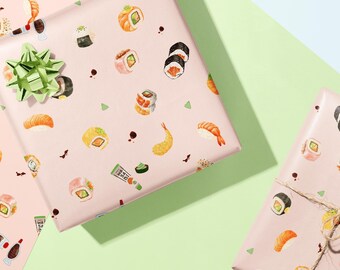 Gift Wrap Roll Sushi Paper Blush Pink Gift Wrap Japanese Food Lover Gift Wrap Cute Sushi Valentines Wrapping Paper Birthday Gift Paper Ideas