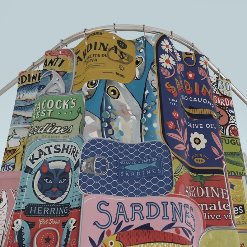 Shower Curtain Tinned Fish Bathroom Decor - Thumbnail 3