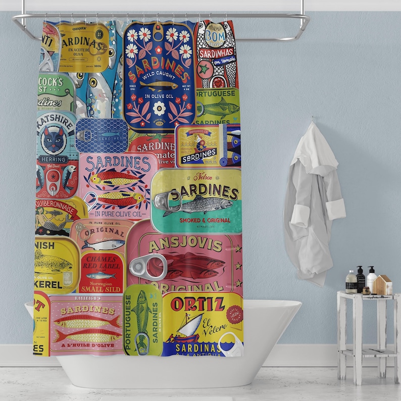Shower Curtain Tinned Fish Bathroom Decor - Thumbnail 2