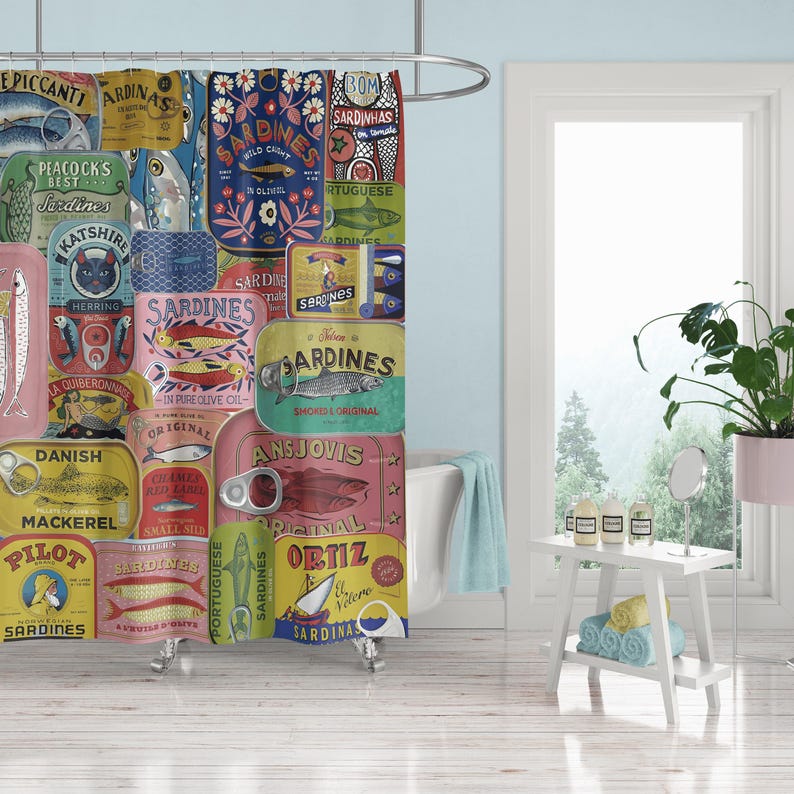 Shower Curtain Tinned Fish Bathroom Decor - Thumbnail 4
