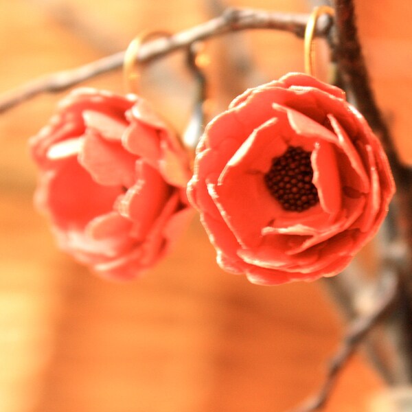 Fall Emberglow and Bronze Paper Flower Earrings -One of a Kind - Unique