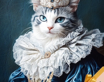 Custom Royal Cat Portrait Renaissance Cat Painting Royal Dog Portraits Pet Memorial Gift for Cat Lover Regal Pet Portrait Wall Art Animal