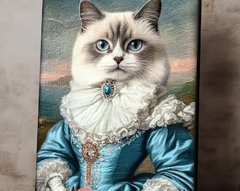Royal Pet Portrait Princess Cat, Custom Renaissance Cat Portrait from Photo, Regal Pet with Crown, Wall Art, Pet Memorial Gift
