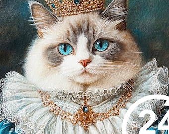 Retrato de gato real personalizado pinturas de animais de estimação renascentistas tela engraçada pintura de gato real presente memorial de animal de estimação para amante de gatos arte de animal de estimação presente de Natal