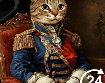 Ritratto personalizzato di un animale domestico reale, dipinto di un gatto rinascimentale, ritratti di cani regali, arte murale per animali domestici, regalo commemorativo per gli amanti dei gatti, tela per animali domestici