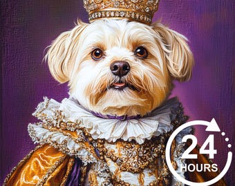 Ritratto personalizzato di un animale domestico reale, dipinto di un cane rinascimentale, regalo per gli amanti degli animali, ritratto di un cane reale, ritratto di un animale domestico per gatti, decorazione da parete