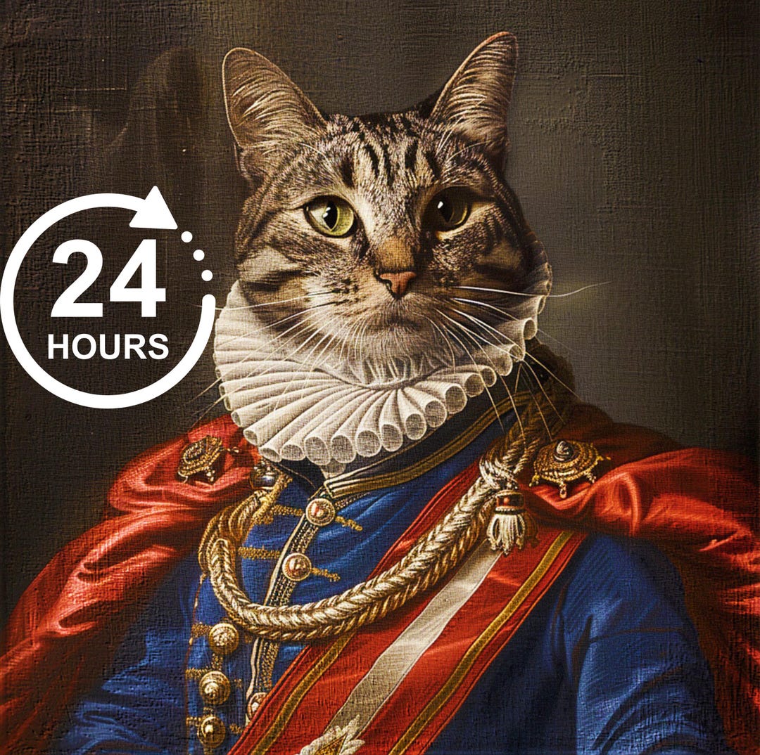 Custom Royal Pet Portrait Renaissance Cat King Painting Regal Dog ...