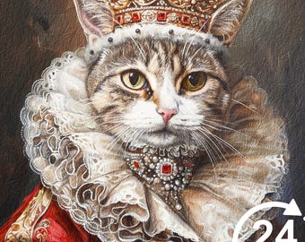 Royal Cat Portrait Custom Cat King Renaissance Dog Paintings Canvas Royal Cat Painting Pet Memorial Gift For Pet Lover Pet Art Mothers Day