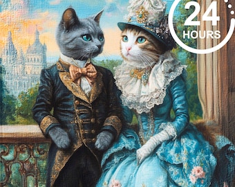 Custom Royal Pet Portrait, Renaissance Cat Painting, Pet Lovers Gift, Royal Dog Portraits, Noble Pet Portrait, Regal Art, Two Pet Portrait