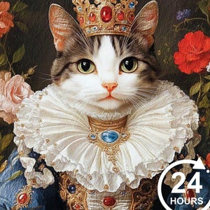 Custom Royal Pet Portrait Renaissance Cat Painting Regal Dog Portraits Pet Wall Art Pet Memorial Gift for Cat Lover Funny Cat Wall Decor