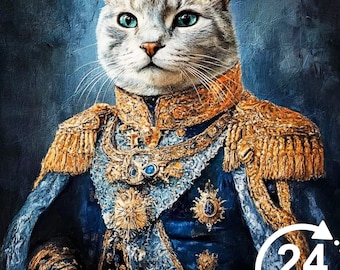 Retrato de gato real personalizado pinturas de animais de estimação renascentistas tela engraçada pintura de gato real presente memorial de animal de estimação para amante de gatos arte de animal de estimação presente de Natal