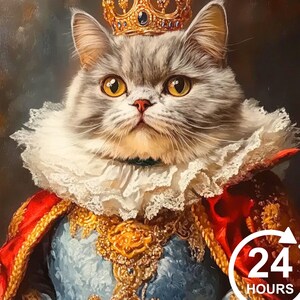 Custom Royal Cat Portrait Renaissance Cat Painting Regal King Dog Portraits Pet Wall Art Pet Memorial Gift for Cat Lover Victorian
