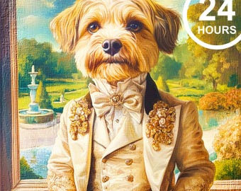 Custom Royal Dog Portrait, Renaissance Cat Painting, Pet Lovers Gift, Royal Pet Portrait, Pet Portrait gift, Noble Pet Artwork,British Manor