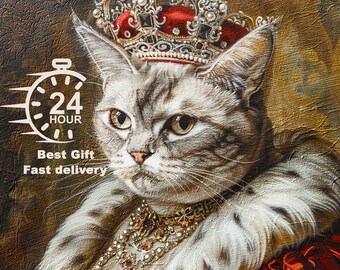 Renaissance Cat Portrait from Photo, Royal Pet Portrait, Regal Cat Portrait, Dog Lover Gift, Cat Lover Gift, Pet Painting, Wall Art