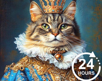 Ritratto personalizzato di un animale domestico reale, dipinto di un gatto rinascimentale, regalo per gli amanti degli animali, ritratto di un animale domestico reale, regalo ritratto di un animale domestico, dipinto di animali, decorazione da parete