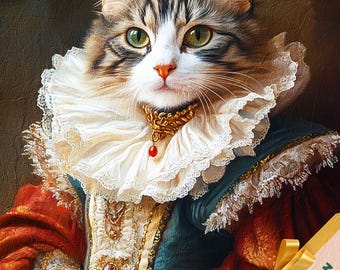 Royal Cat Portrait Renaissance Pet Painting Custom Regal Cat Portraits Personalized Pet Wall Art Pet Memorial Gift for Cat Lover Victorian