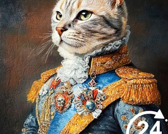 Royal Cat Portrait King Renaissance Pet Paintings Funny Canvas Royal Cat Painting Pet Memorial Gift For Cat Lover Pet Art Christmas Gift