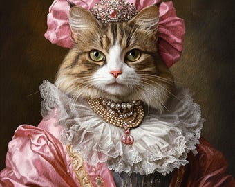 Royal Cat Portrait Custom Renaissance Pet Paintings Funny Canvas Royal Cat Painting Pet Memorial Gift For Cat Lover Pet Art Christmas Gift