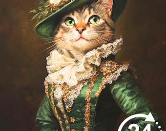 Retrato de gato real personalizado pinturas de animais de estimação renascentistas tela engraçada pintura de gato real presente memorial de animal de estimação para amante de gatos arte de animal de estimação presente de Natal