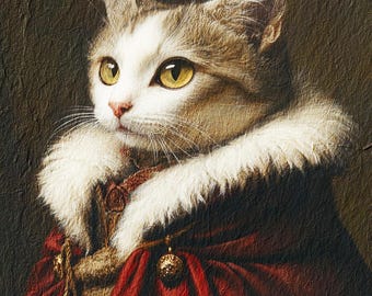 Portret koninklijke kat van foto, portret koninklijke kat, portret koninklijk huisdier, cadeau hondenliefhebber, renaissance kat schilderij, huisdier herdenkingscadeau, kunst aan de muur