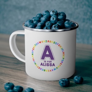 Alphabet Letter Kids Enamel Cup, Personalized Kids Enamel Cup, Mug for Kids, Custom Kids Mug, Children Enamel cup, Baby Gift, Kids party