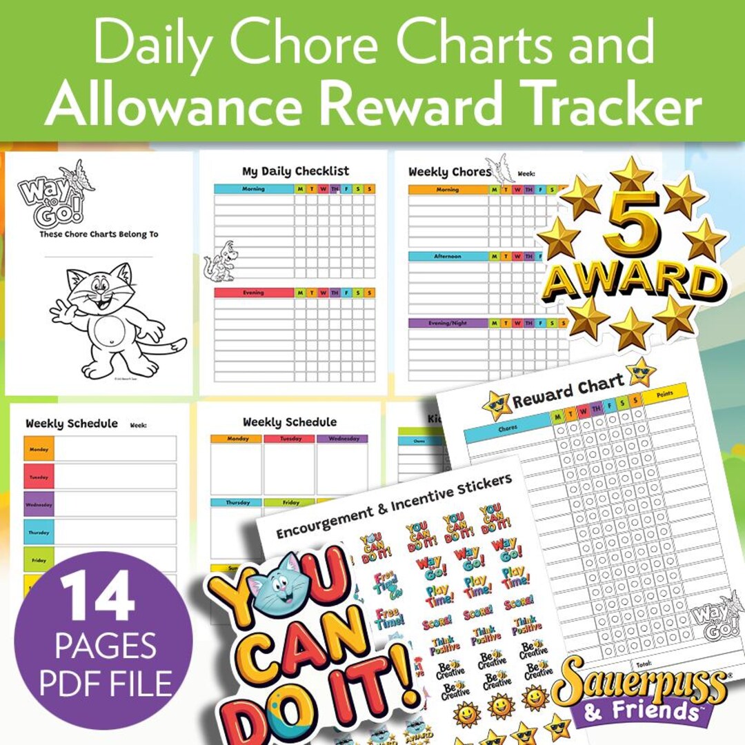 Kids Chore Chart and Allowance Tracker Bundle, Printable Routine ...