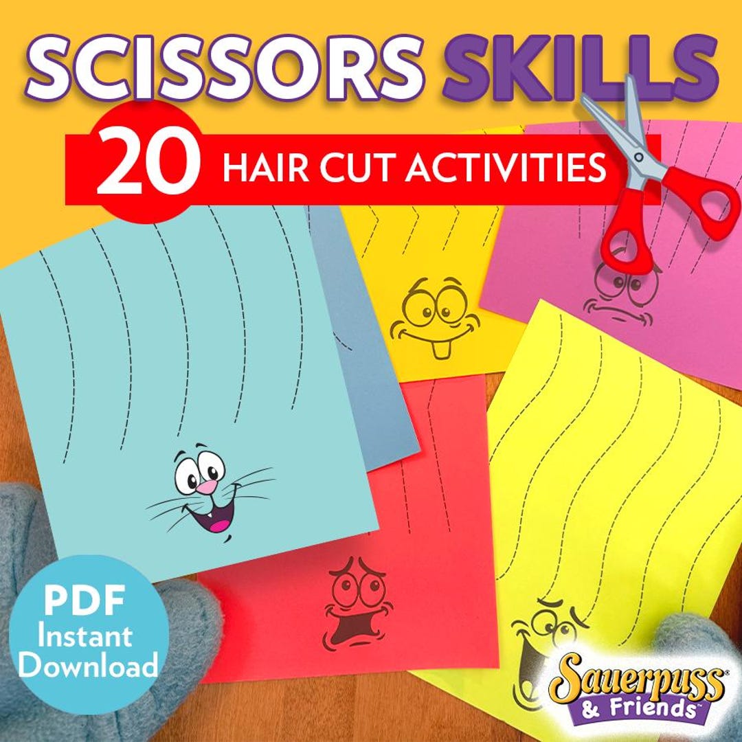 Preschool Scissor Skills Haircut Activity, Fine Motor Cutting Practice ...