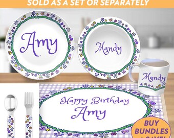 Personalized Princess Dinnerware Set: Fairy Garden Party Plates, Bowls & Mug